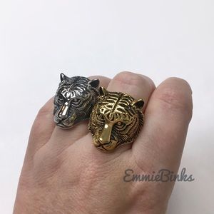 New Unisex Tiger Ring | Stainless Steel Unisex Tiger Head Ring , Gold Plated